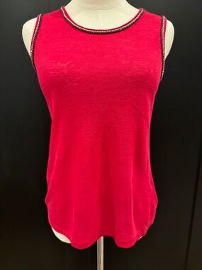 Maje Red Linen Tank with black and diamond Rhinestone Detailing Size: 2/Medium